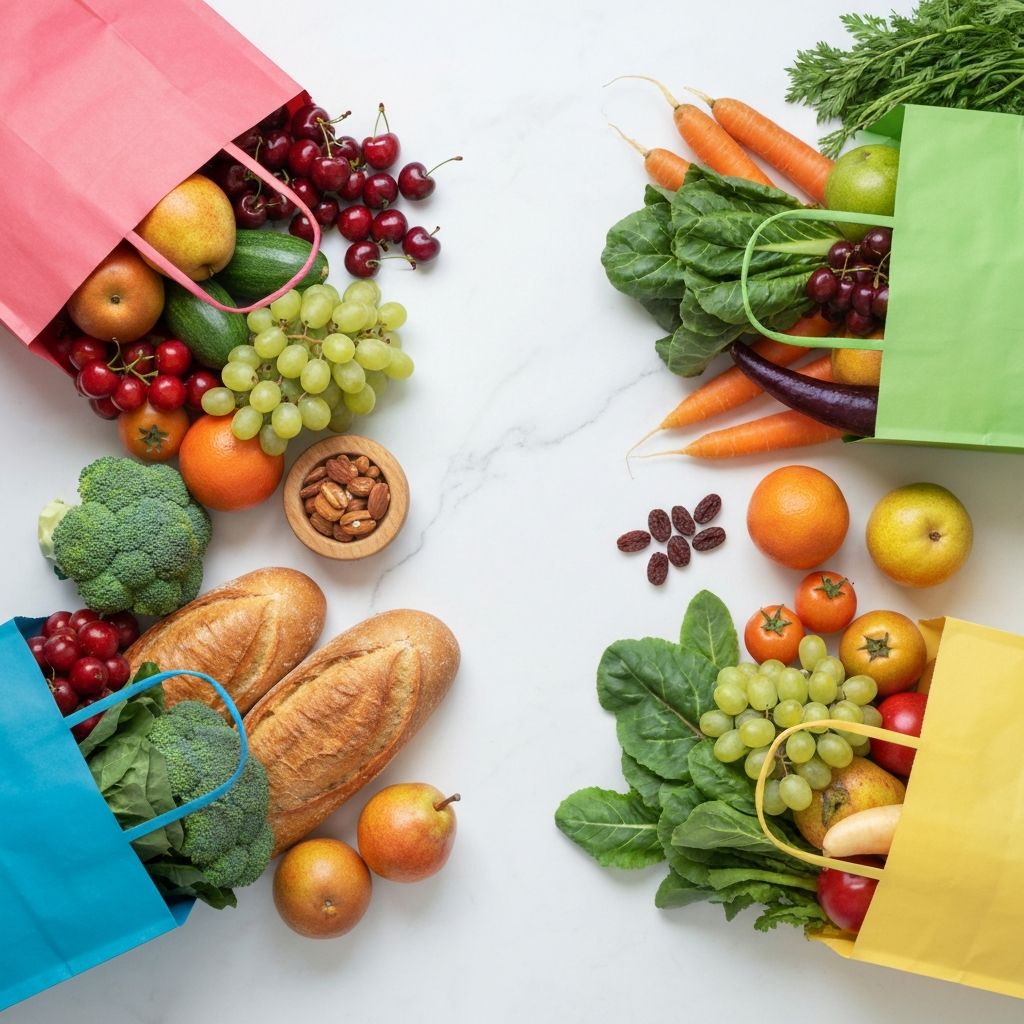 Bolsas de la compra con productos frescos